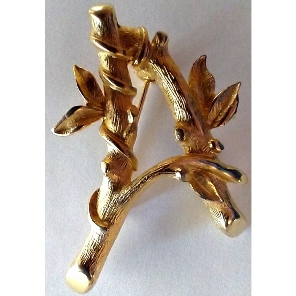 Sarah Coventry Monogram Brooch Pin Bamboo Design Brushed Gold Tone Letter A